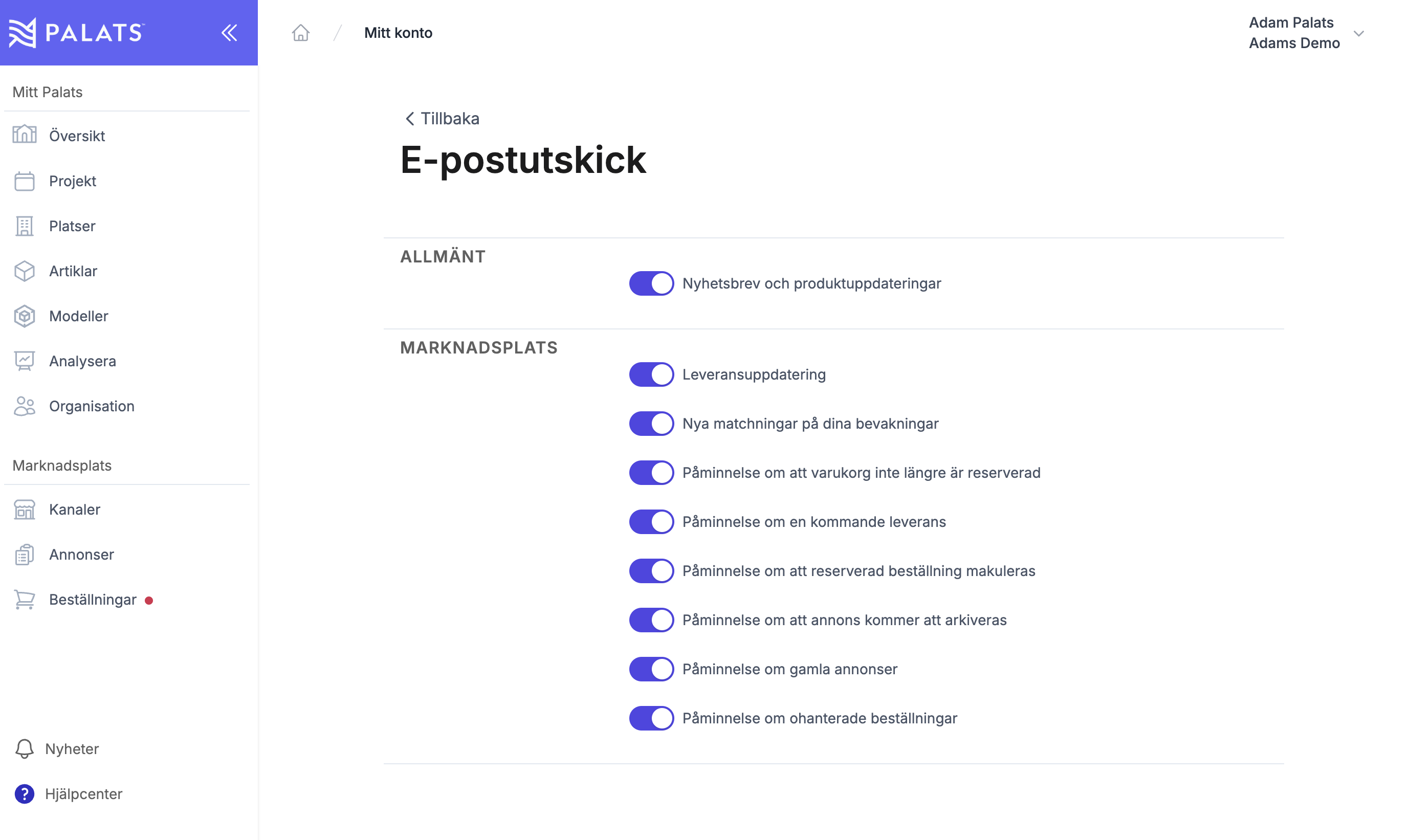 ändra inställningar för e-postutskick